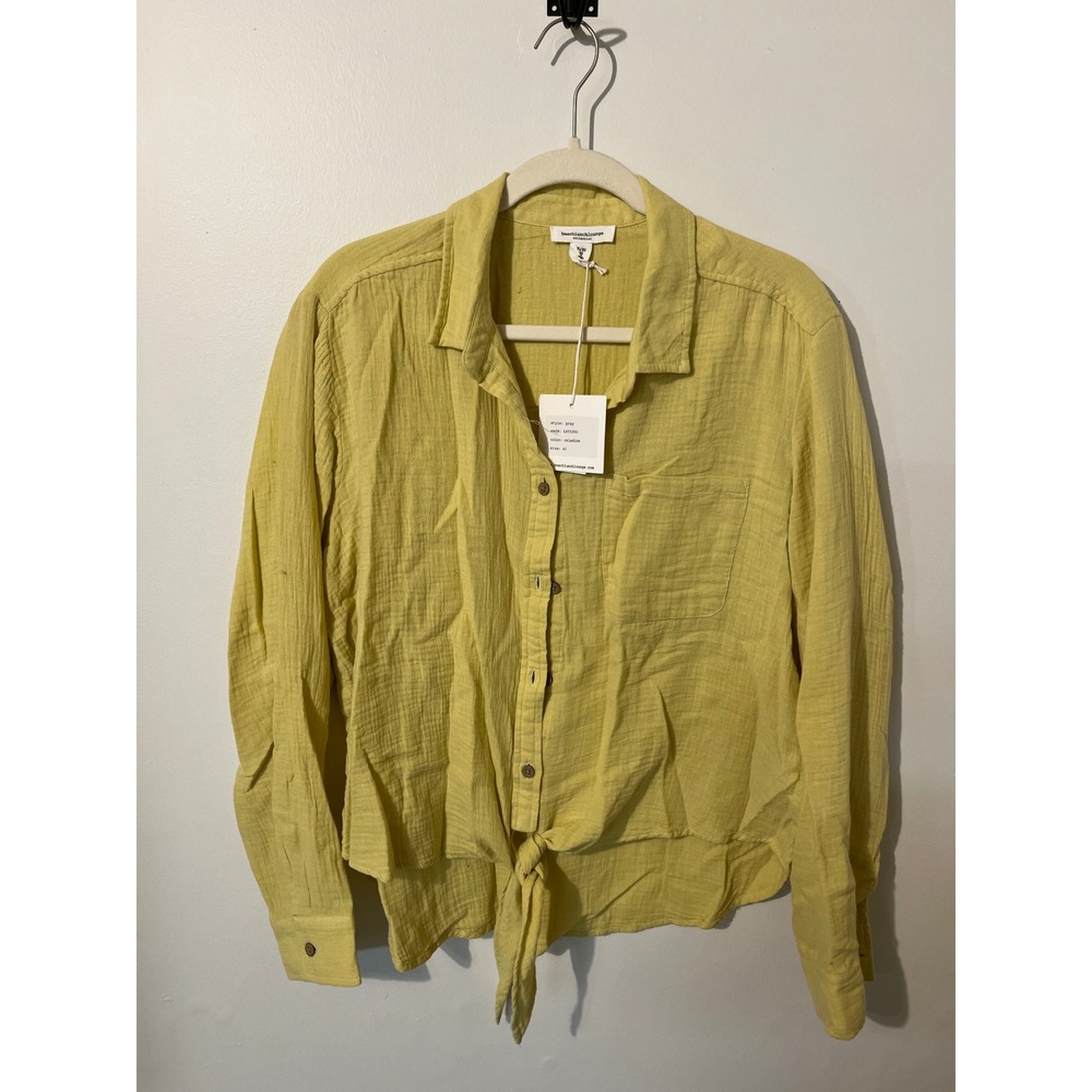 Beachlunchlounge G Celadine Yellow Cotton Gauze Tie Front Shirt XL LST5991